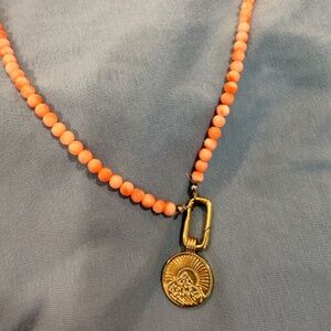 Genuine Pink Peach Coral Necklace | Handmade Coral Bead Necklace | Gold Plated